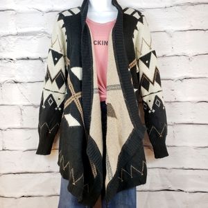 Roommates Aztec Print Drape Front Cardigan 2x